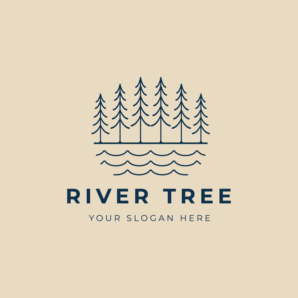 river tree line art logo, icon and symbol,  vector illustration design