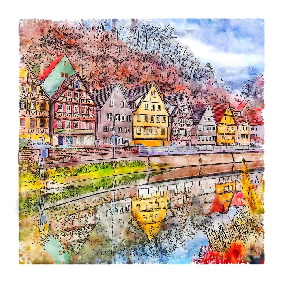 Calw Germany Watercolor sketch hand drawn illustration vector