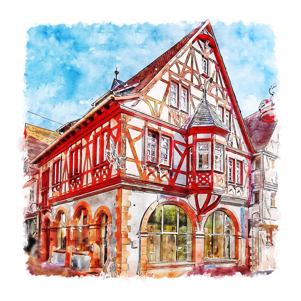 Klingenberg Lower Franconia Bavaria Germany Watercolor sketch hand drawn illustration vector