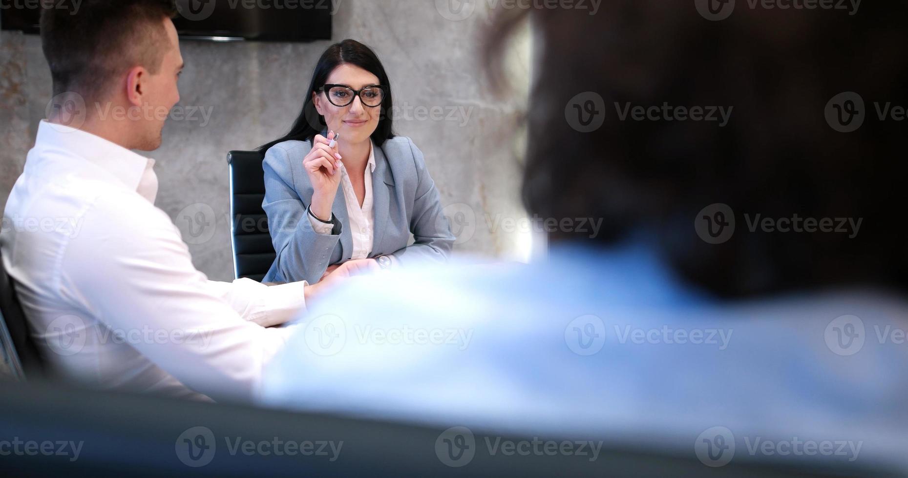 Startup Business Team At A Meeting at modern office building photo