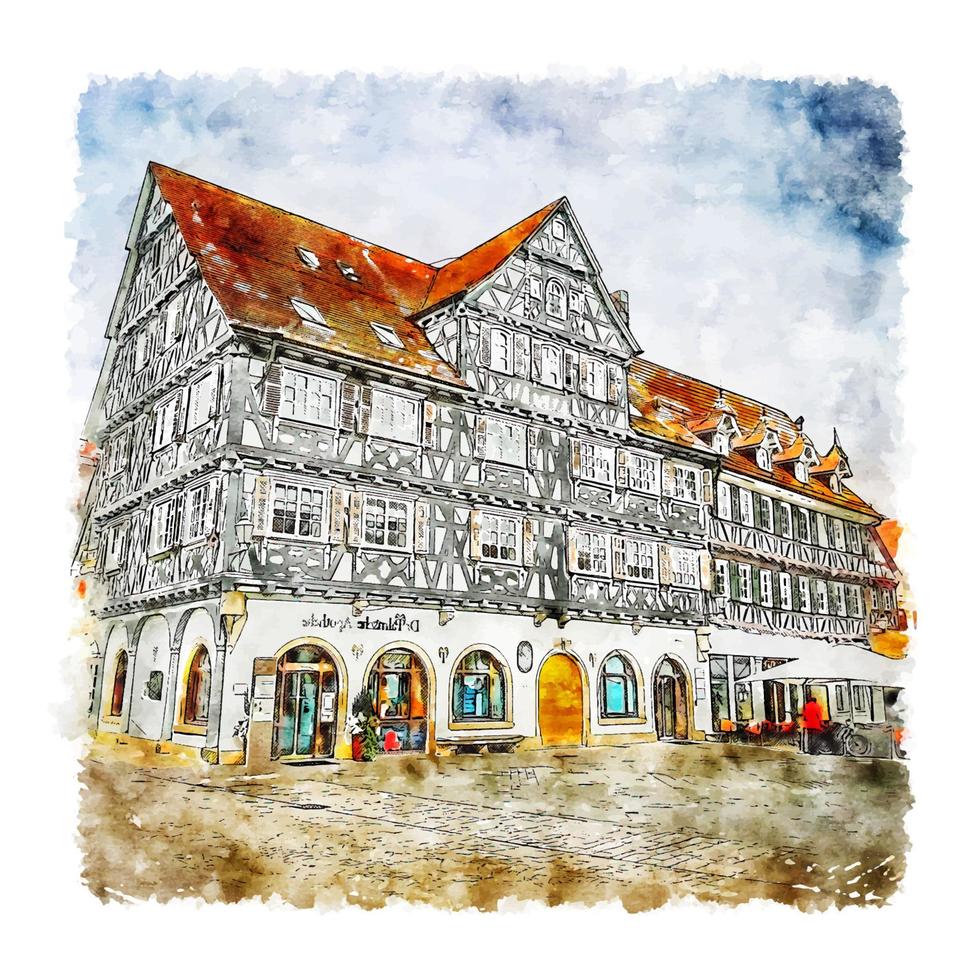 Schorndorf Germany Watercolor sketch hand drawn illustration vector