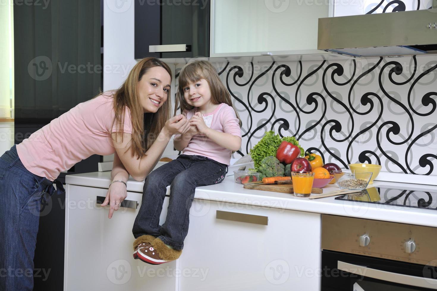 happy daughter and mom in kitchen photo