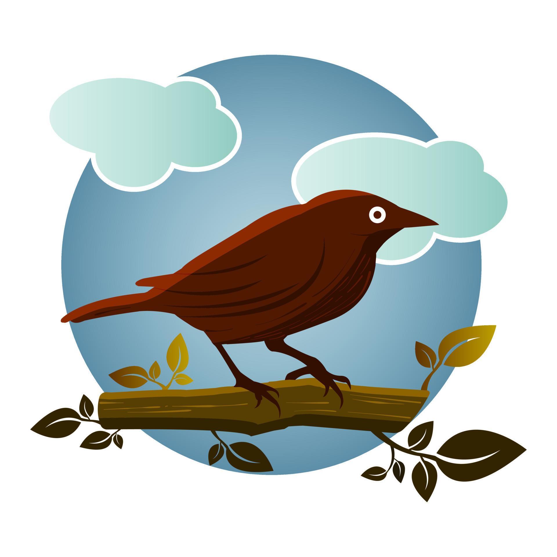 Illustration of a bird perching on a tree branch isolated on a white