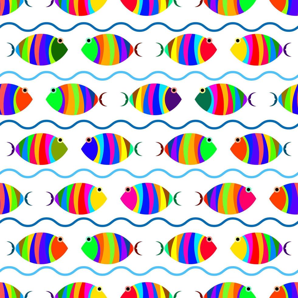 Colorful striped fish seamless pattern isolated on a white background vector illustration