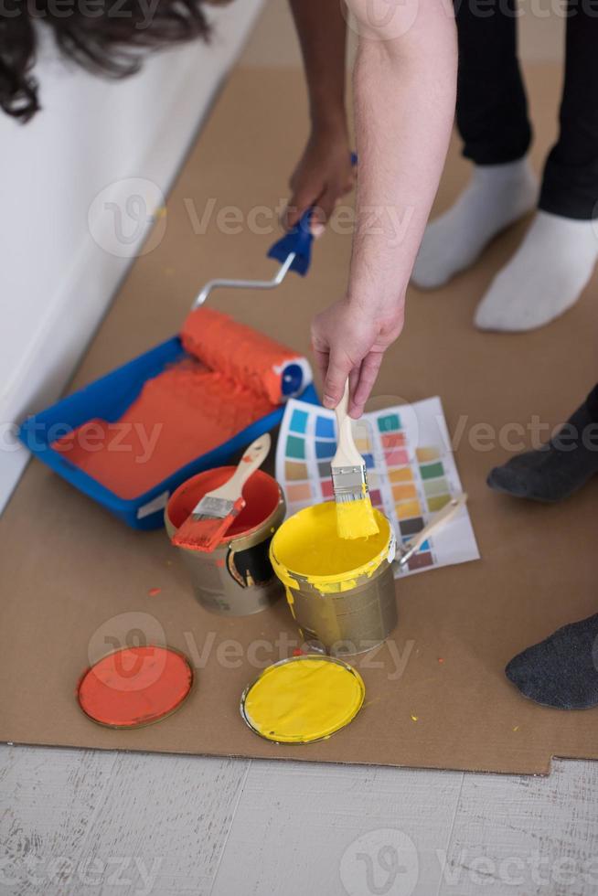 painters prepare color for painting photo