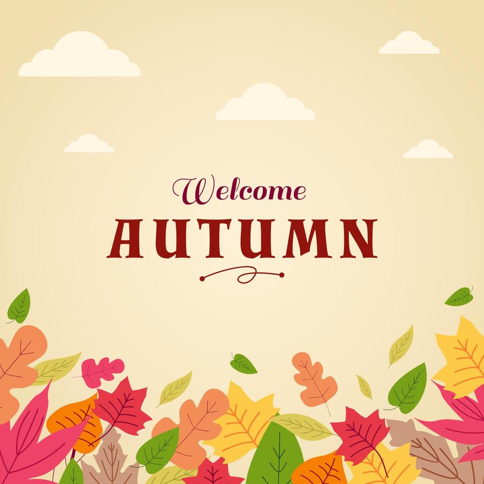 Welcome autumn leaves background social media template design vector