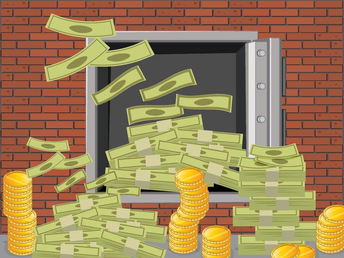 Opened money security box with banknotes and coins vector