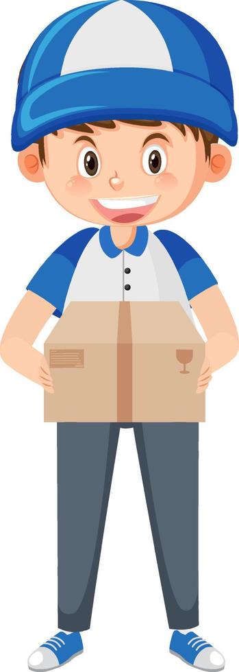 Courier man carrying carton box cartoon vector