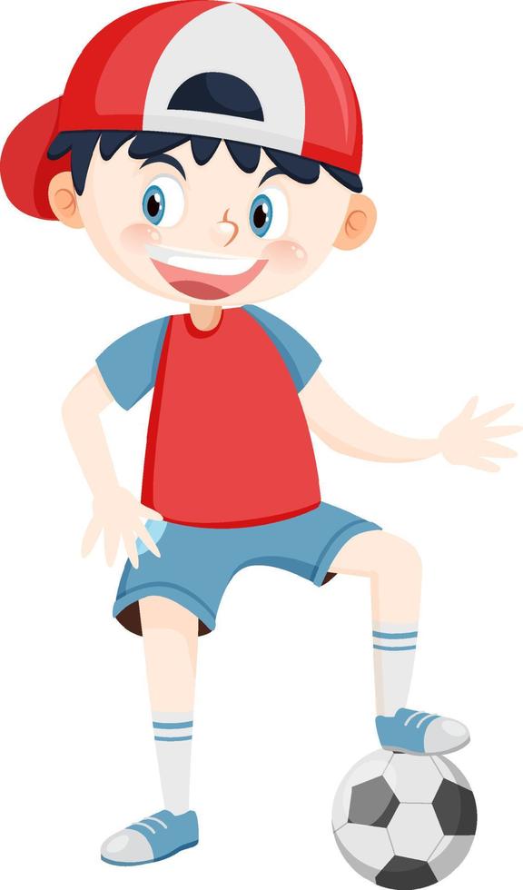 Cute boy playing football cartoon vector