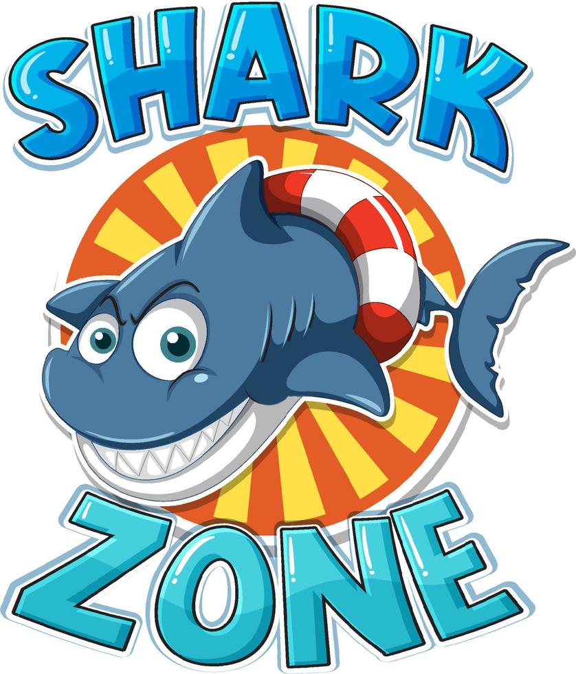 Shark zone icon with shark cartoon character vector