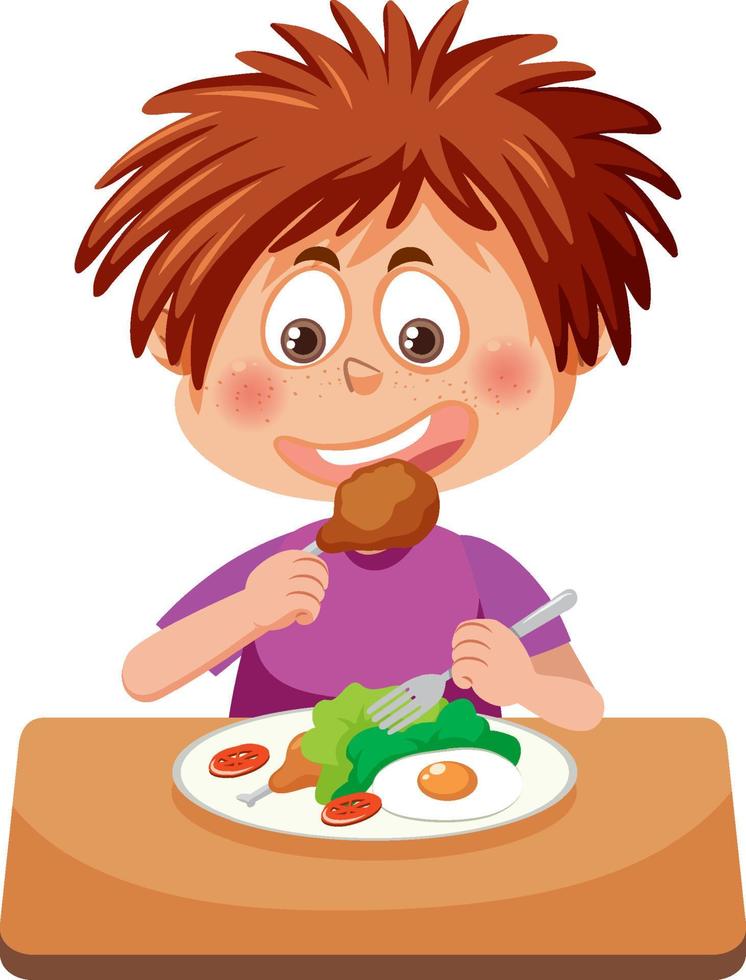 un niño comiendo comida saludable 11279379 Vector en Vecteezy