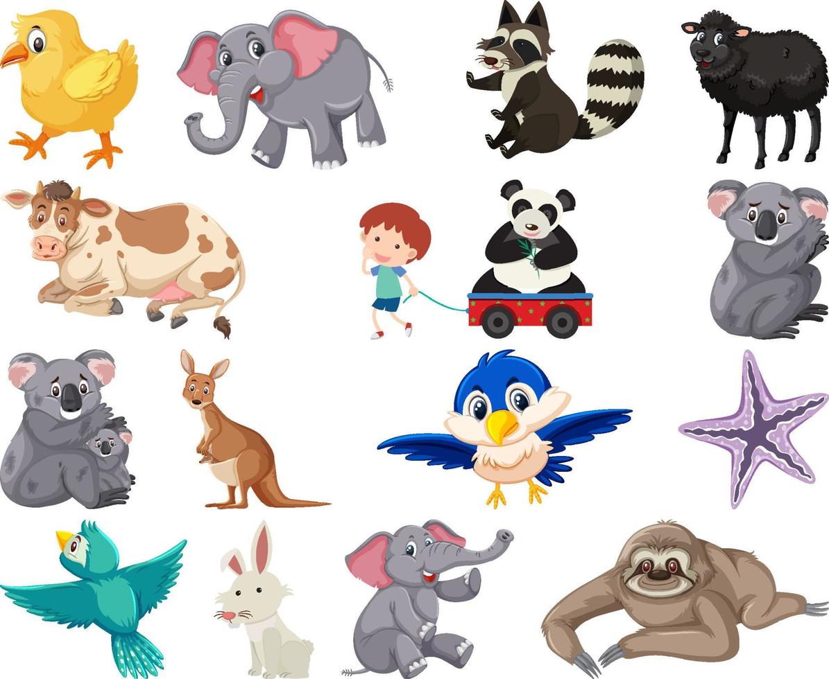 conjunto de dibujos animados de varios animales vector