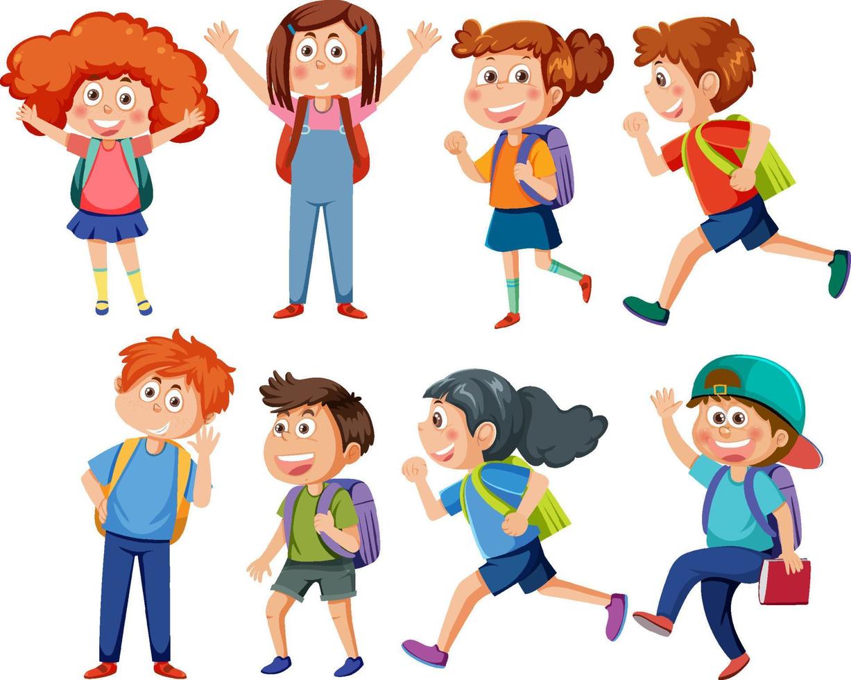 School kids cartoon characters set vector