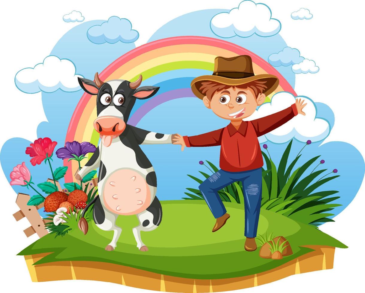 Cowboy and cow dancing together vector
