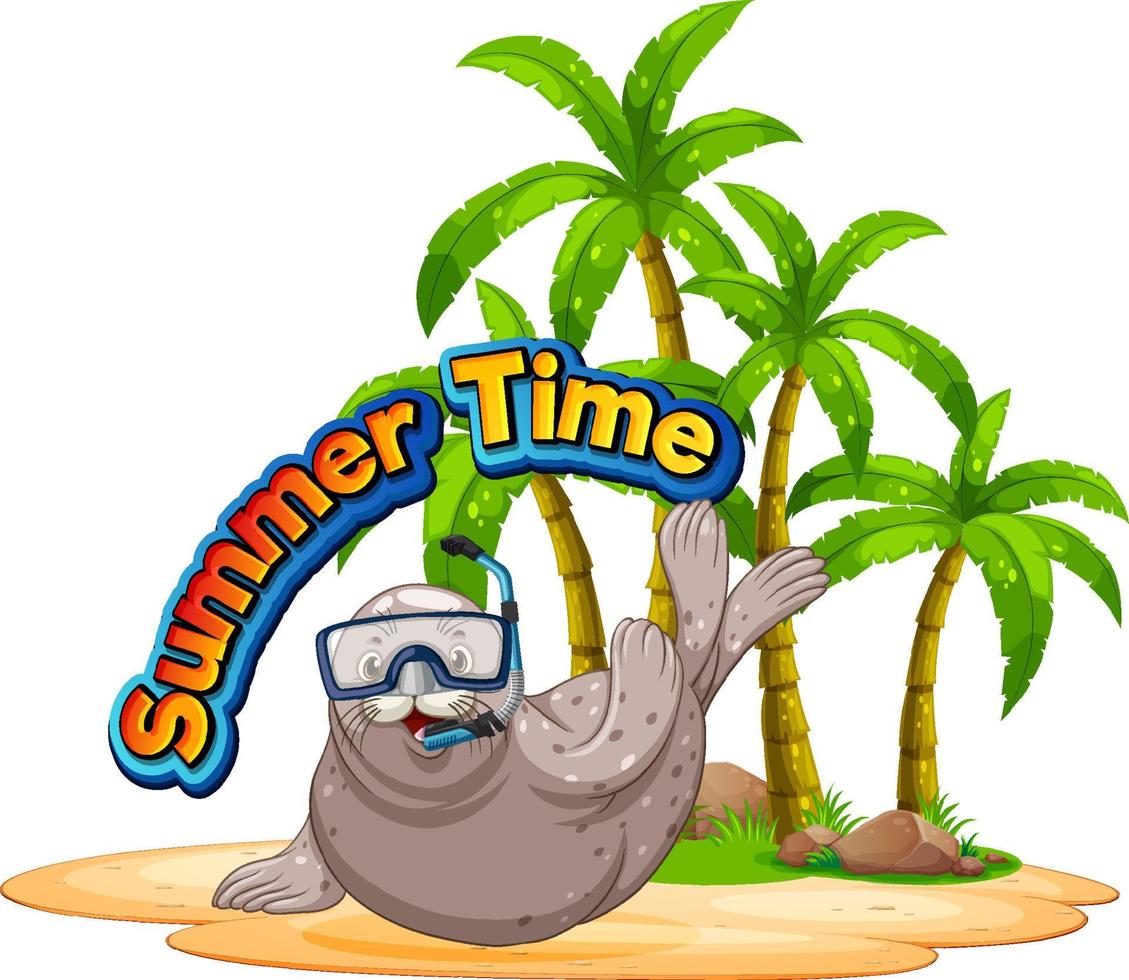 Seal cartoon character with summer time word vector