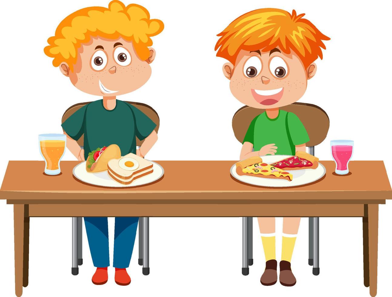 Children having breakfast on the table vector