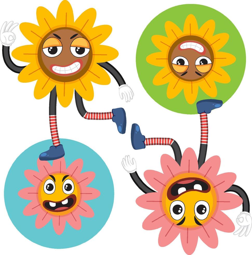 Set of different flower cartoon characters vector