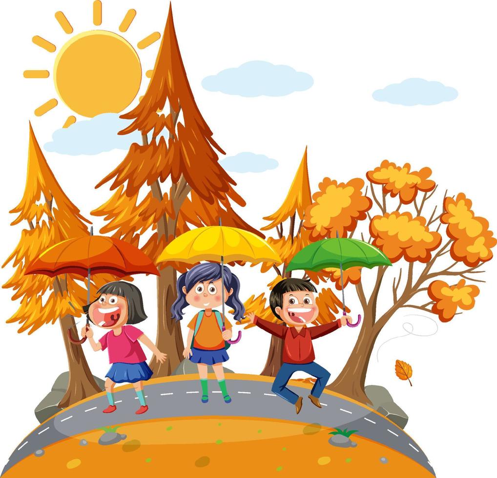 escena de otoño con personaje de dibujos animados vector