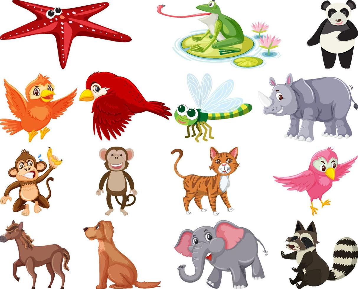 conjunto de dibujos animados de varios animales vector