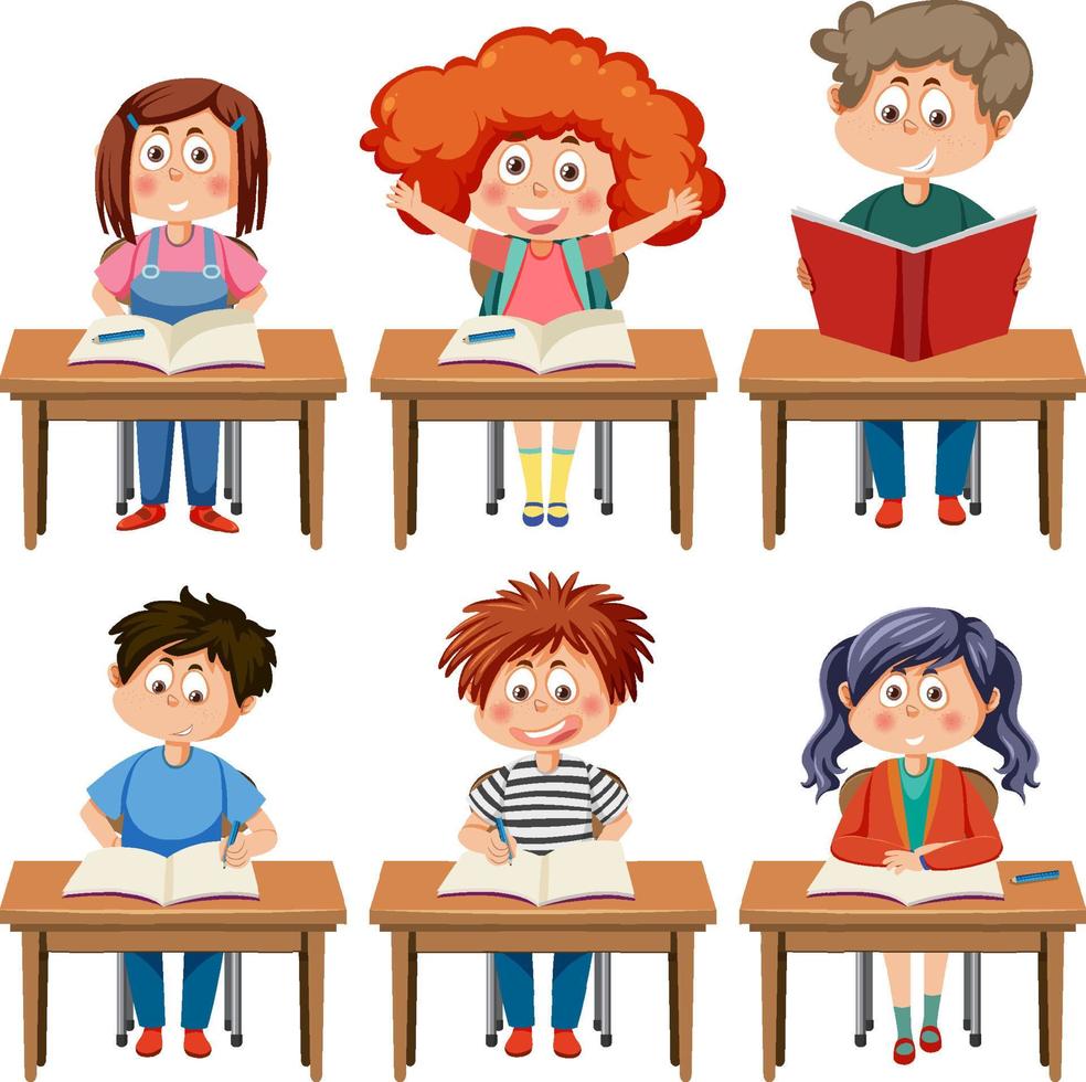 Student kids on the tables set vector