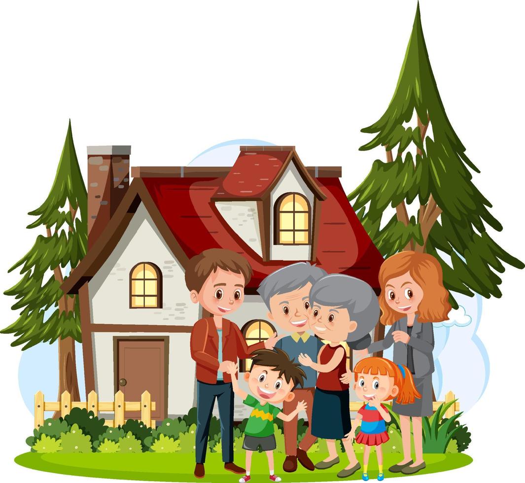 Happy family infront of the house on white background vector