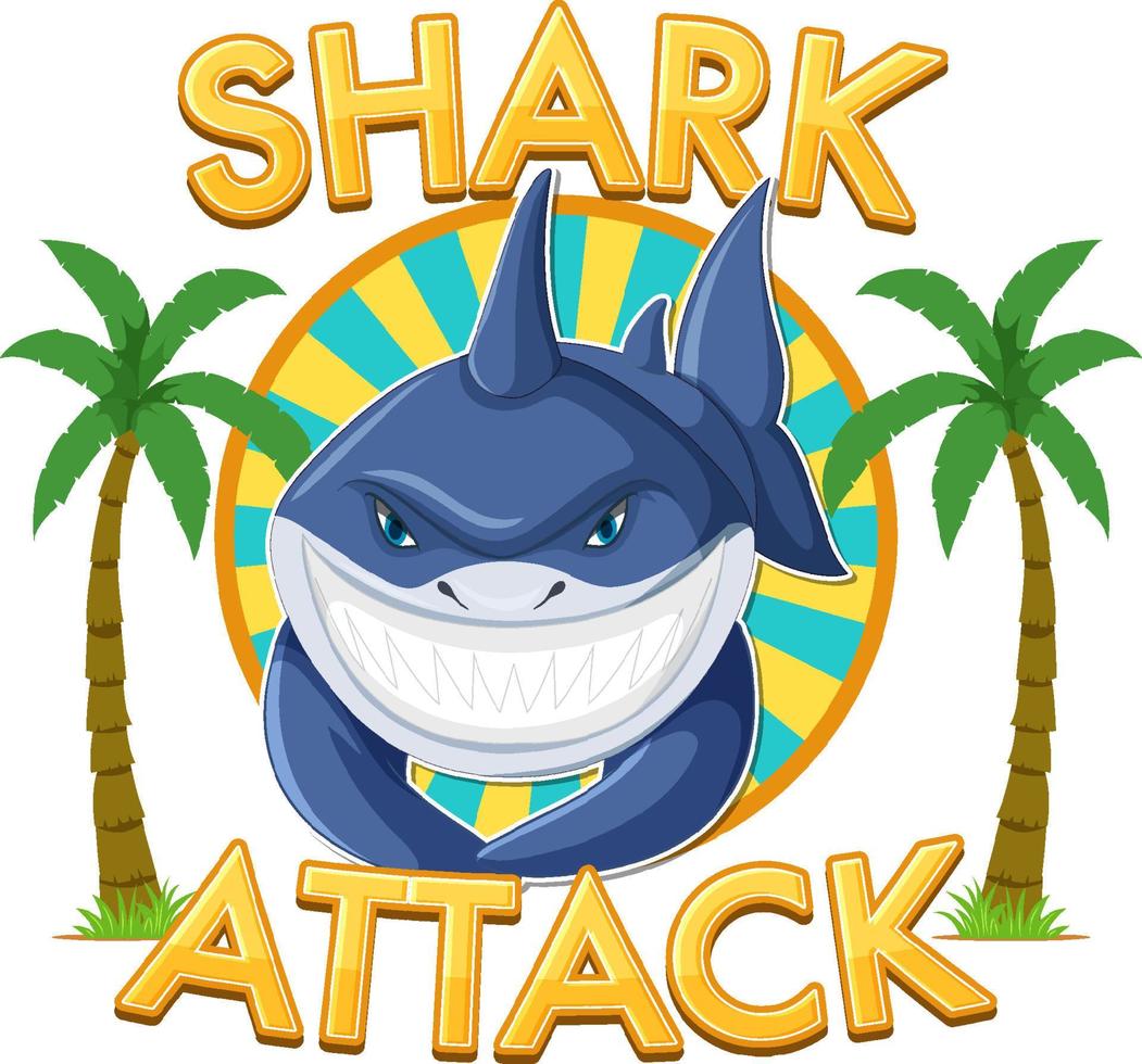 Shark attack icon with cute shark cartoon character vector
