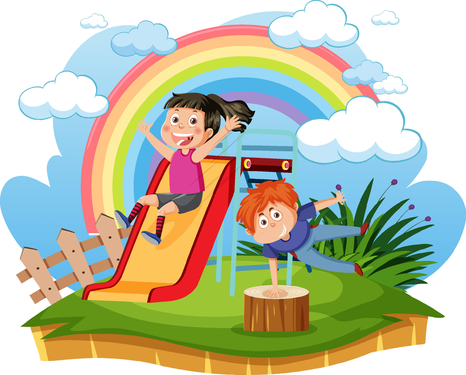 Girl on slide at playground 11279507 Vector Art at Vecteezy