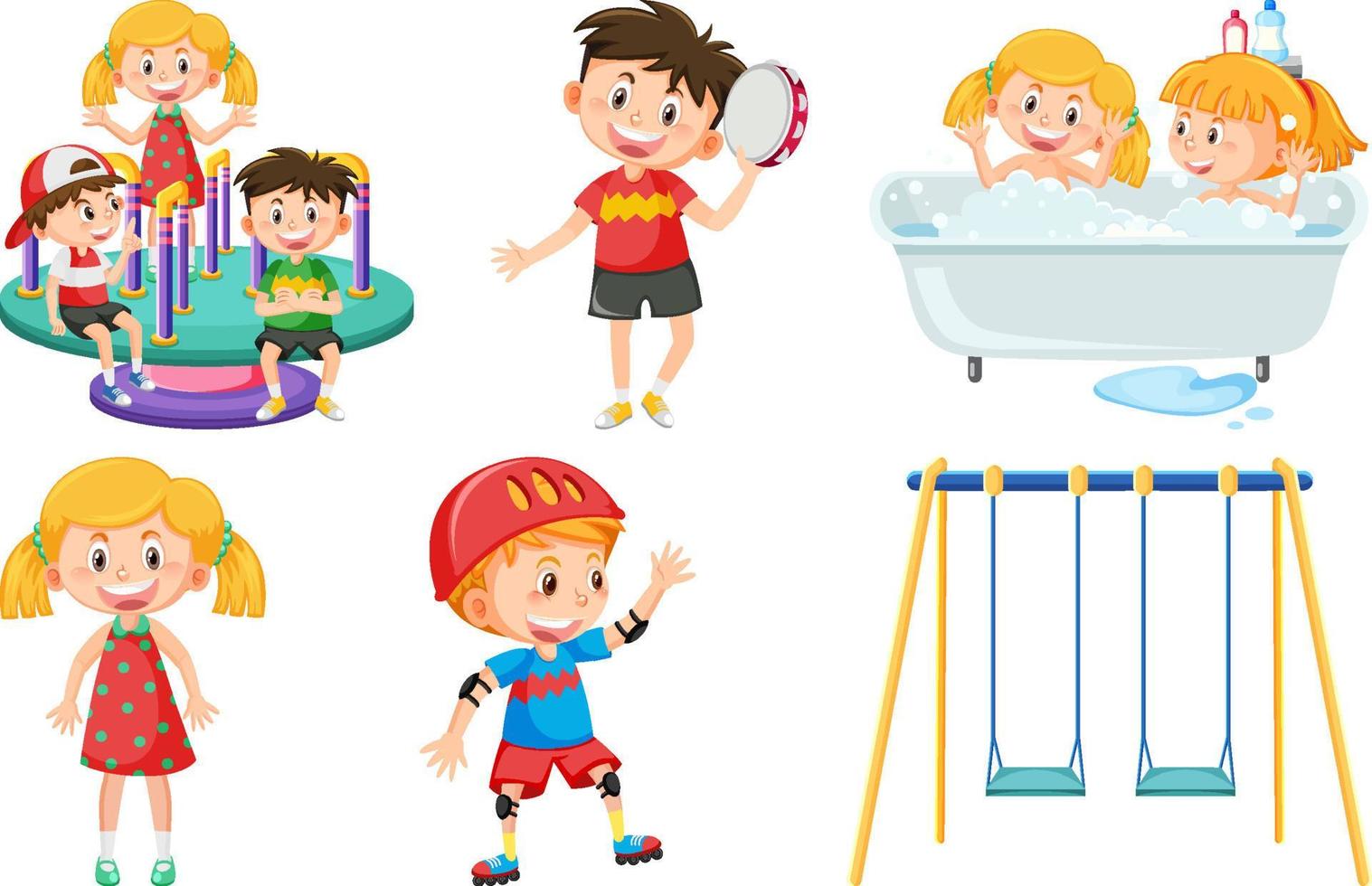 Set of children doing different activities vector