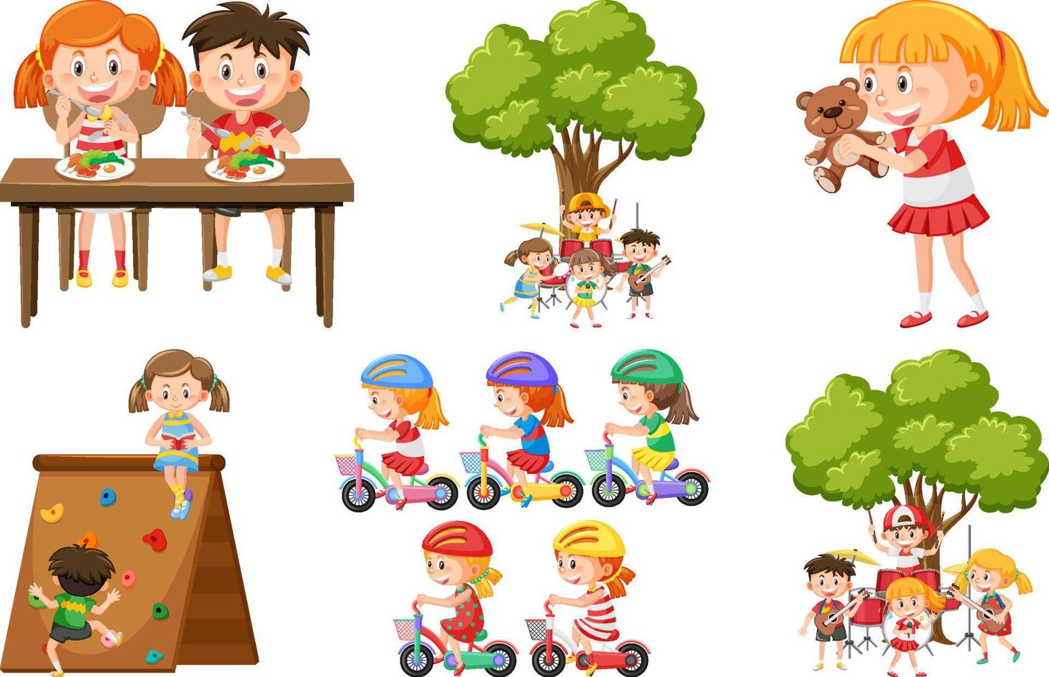 Set of children doing different activities vector