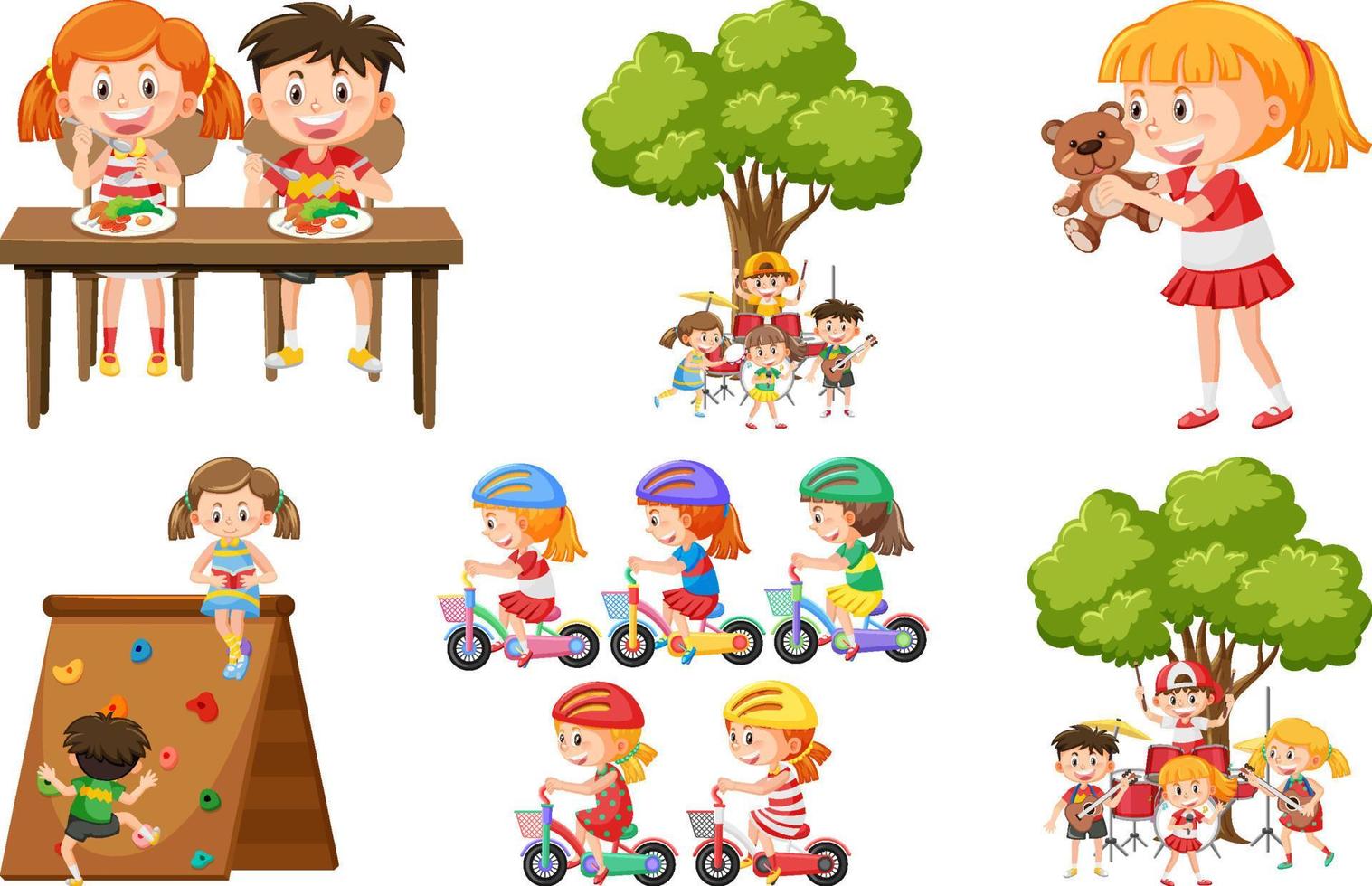 conjunto de niños haciendo diferentes actividades. vector