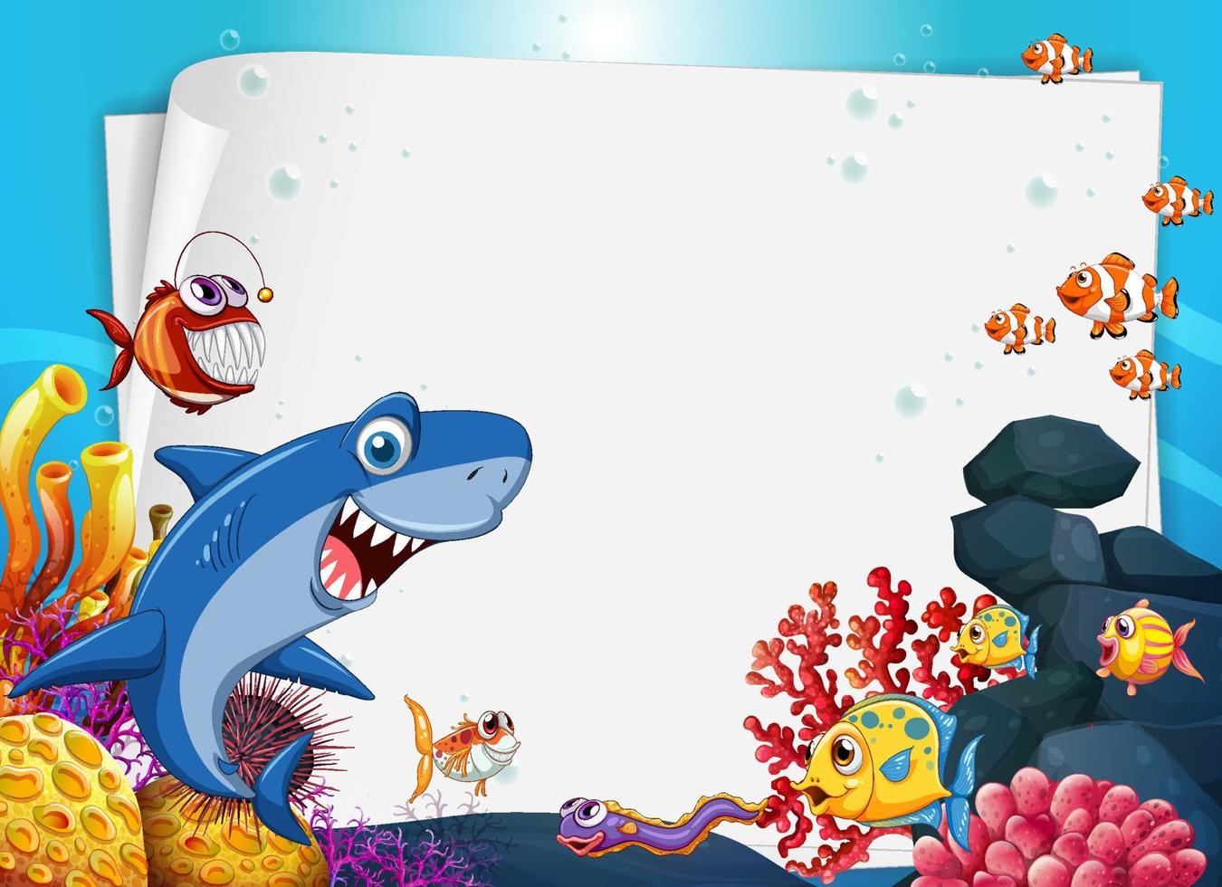 Underwater blank banner with sea animal vector