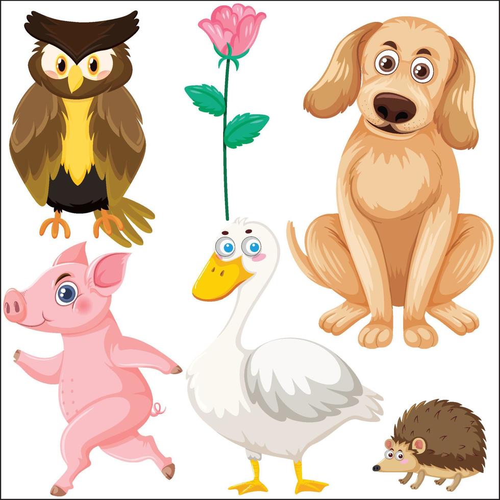 conjunto de varios animales salvajes en estilo de dibujos animados vector