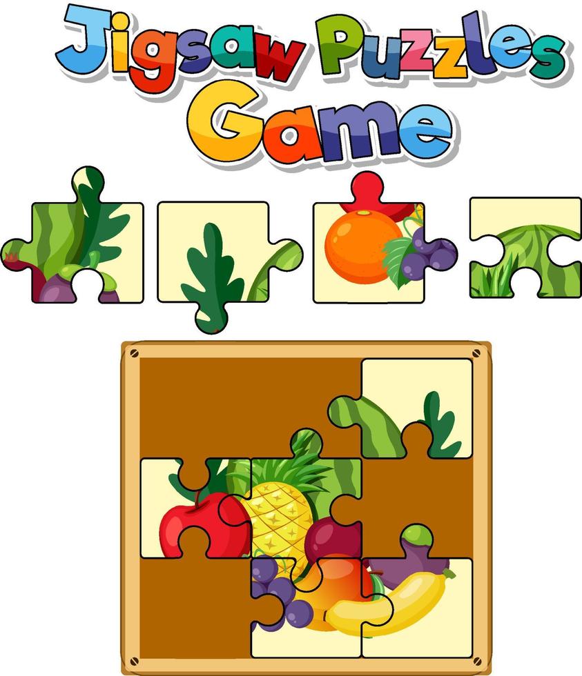 Fruits photo jigsaw puzzle game template vector