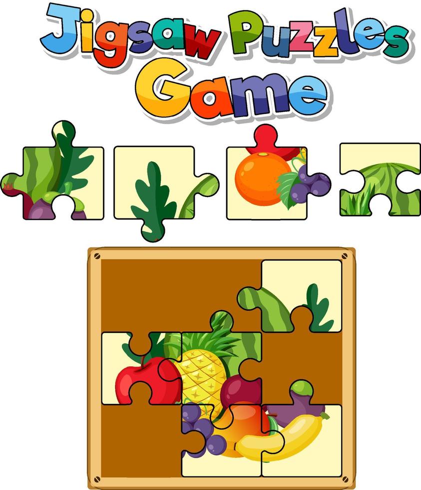 plantilla de juego de rompecabezas de fotos de frutas vector