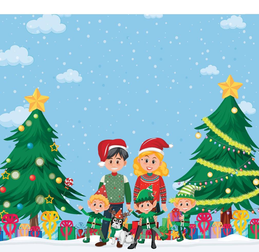 Family on christmas day family and christmas tree vector