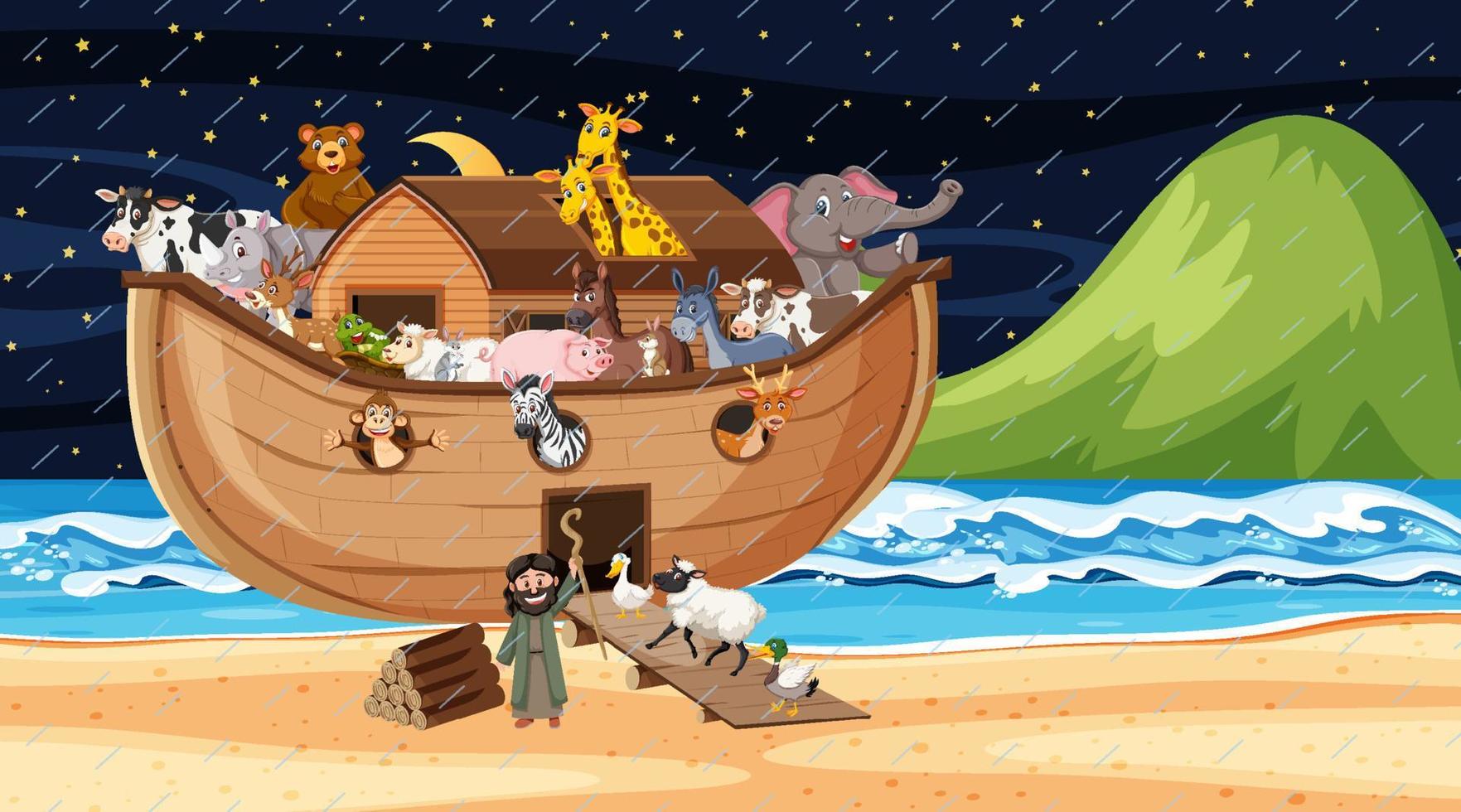 Ocean scene with Noah's ark with animals vector