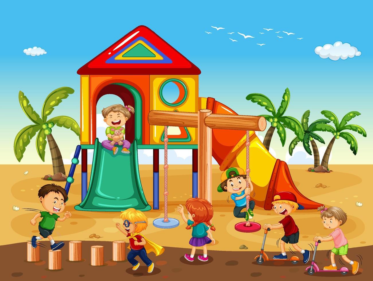 Beach playground with happy children vector