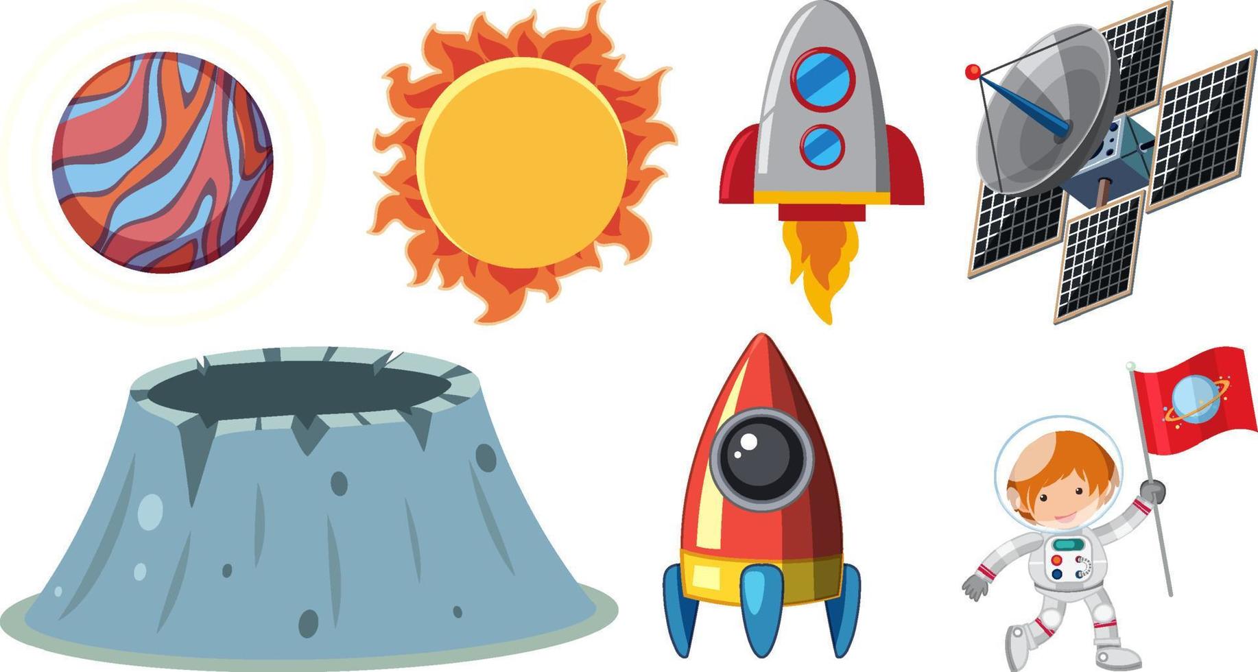 Set of space cartoon characters and objects vector