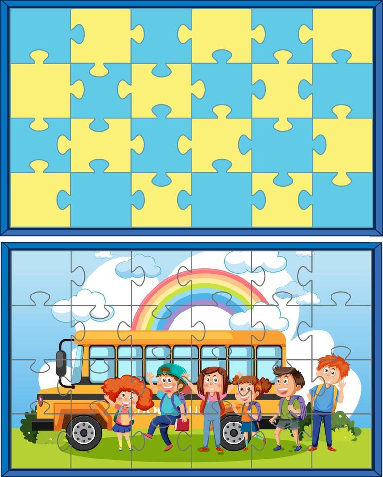 School kids photo puzzle game vector