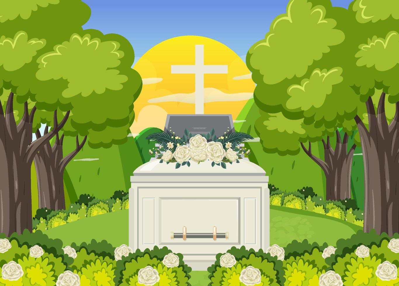 Coffin at funeral ceremony vector