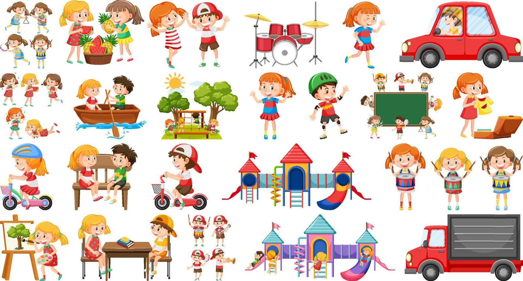 conjunto de niños haciendo diferentes actividades. vector