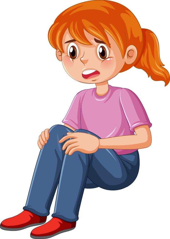 Sad girl crying cartoon character vector