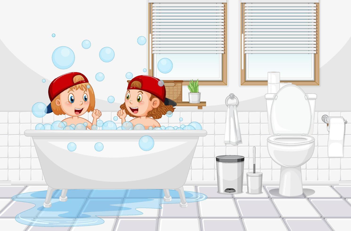 Happy kids playing bubbles in bathtub vector
