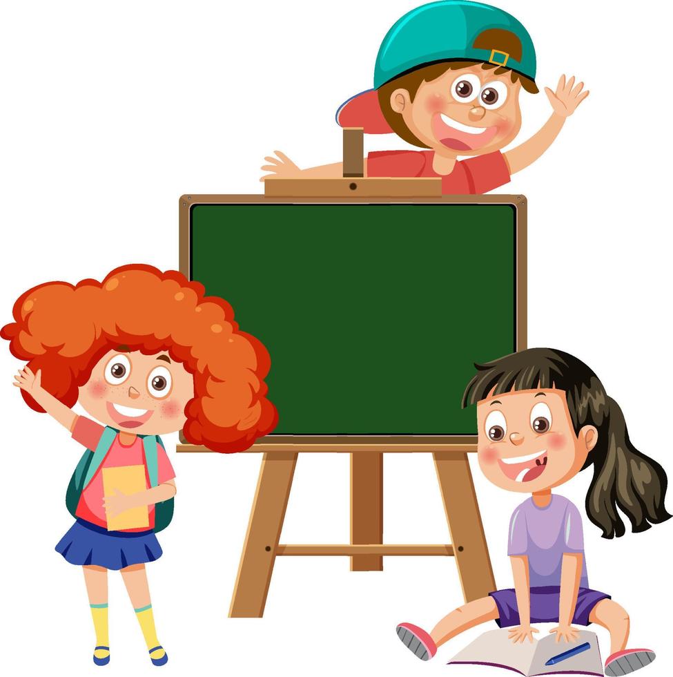 Chalkboard with school kids template vector