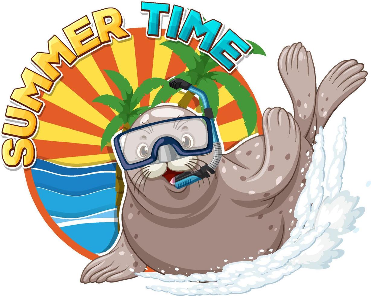 Seal cartoon character with summer time vector