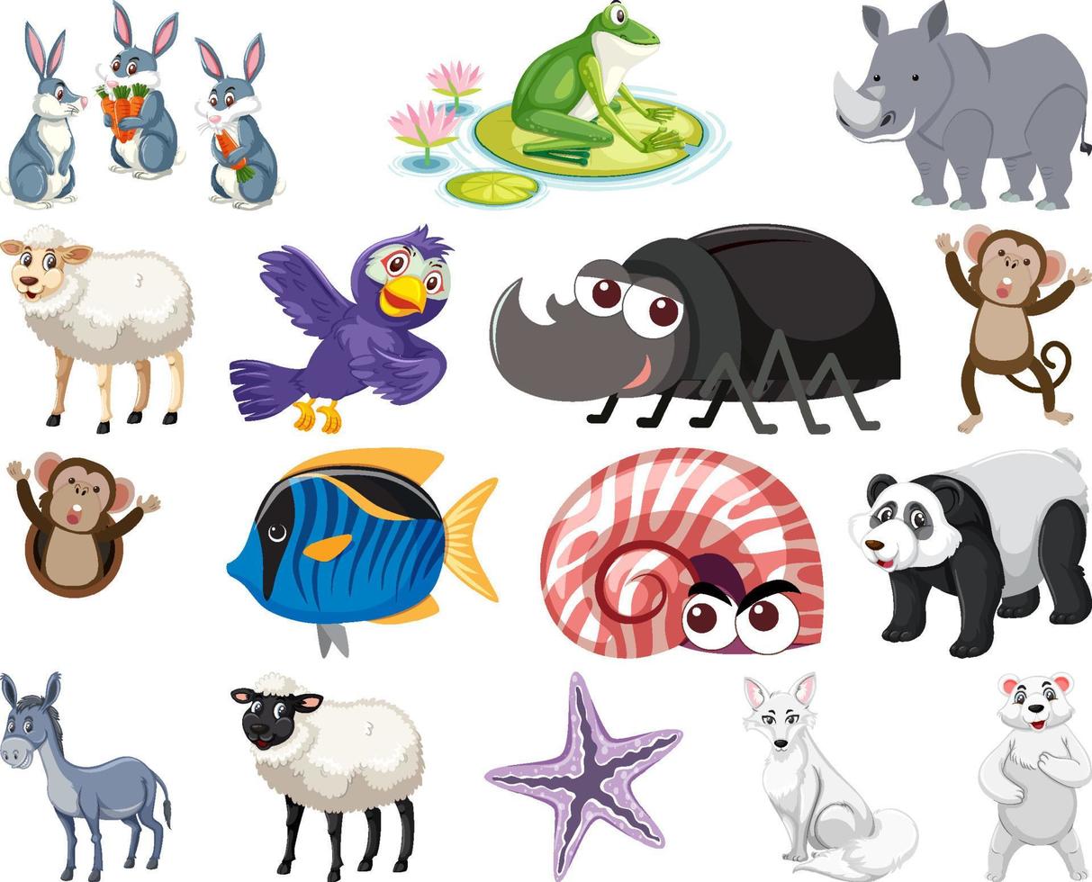 Set of various animals cartoon vector