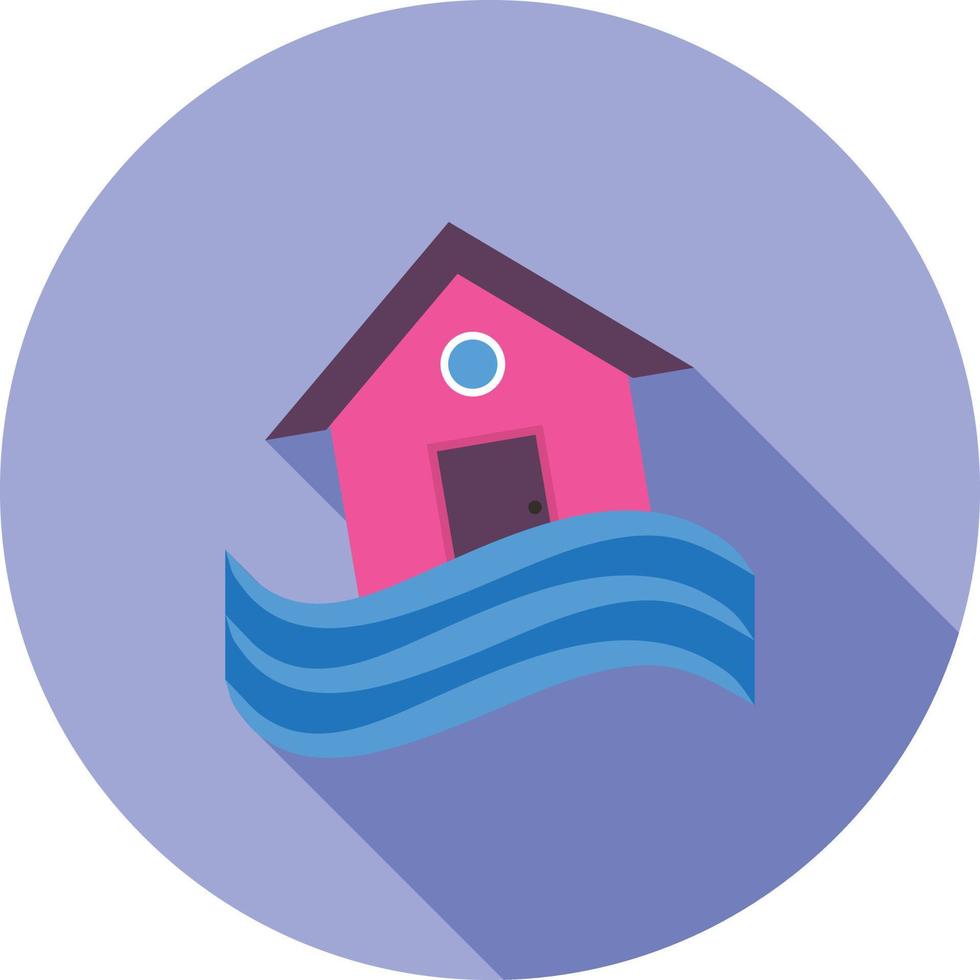 House in Flood Flat Long Shadow Icon vector