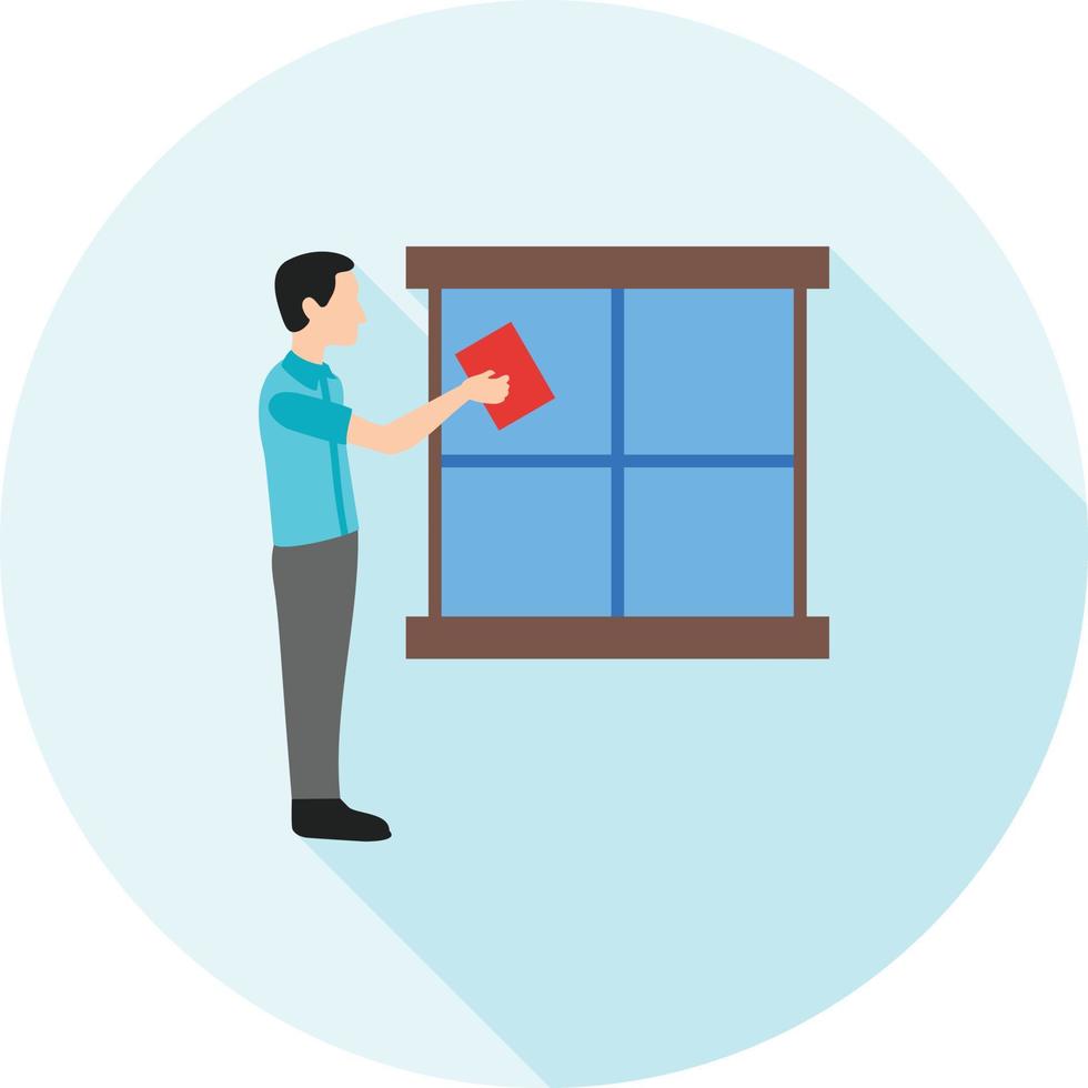 Man Cleaning Window Flat Long Shadow Icon vector
