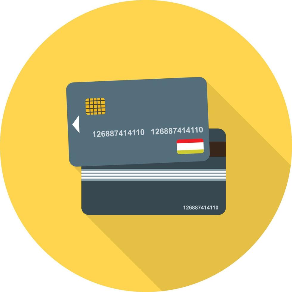 icono de sombra larga plana de tarjetas de crédito vector