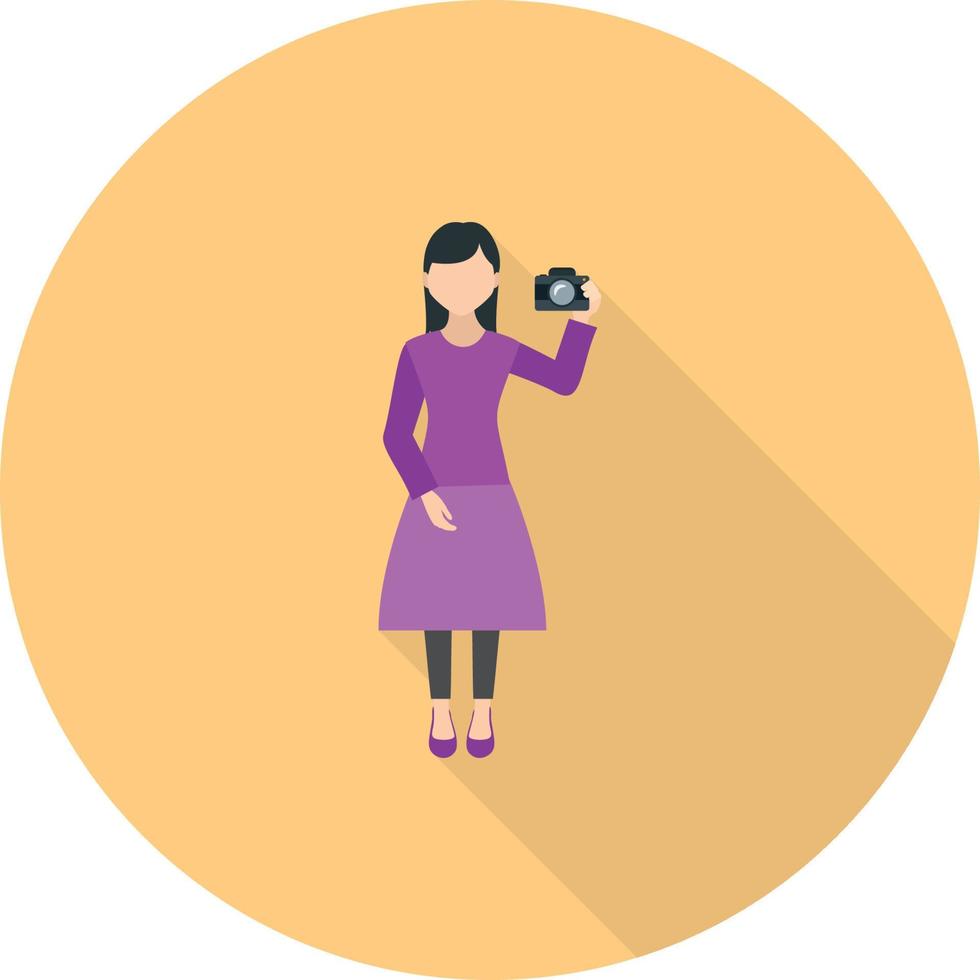 mujer tomando foto plana larga sombra icono vector